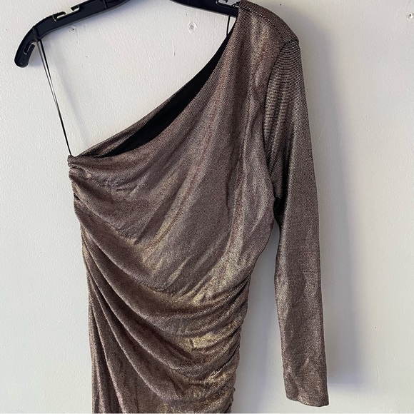 Zara metallic sparkly bronze one shoulder ruched gown dress 37599 - Picture 4 of 12